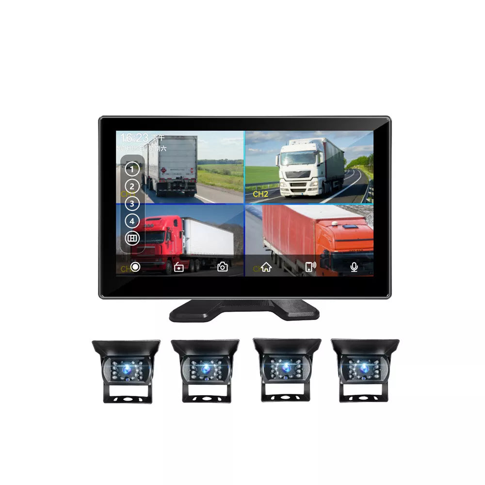 Aoocci P102 Sistema di Sicurezza 360° per Camion e Camper - 4 telecamere 1080P, display 10.1" IPS, CarPlay wireless, visione notturna e impermeabile IP68