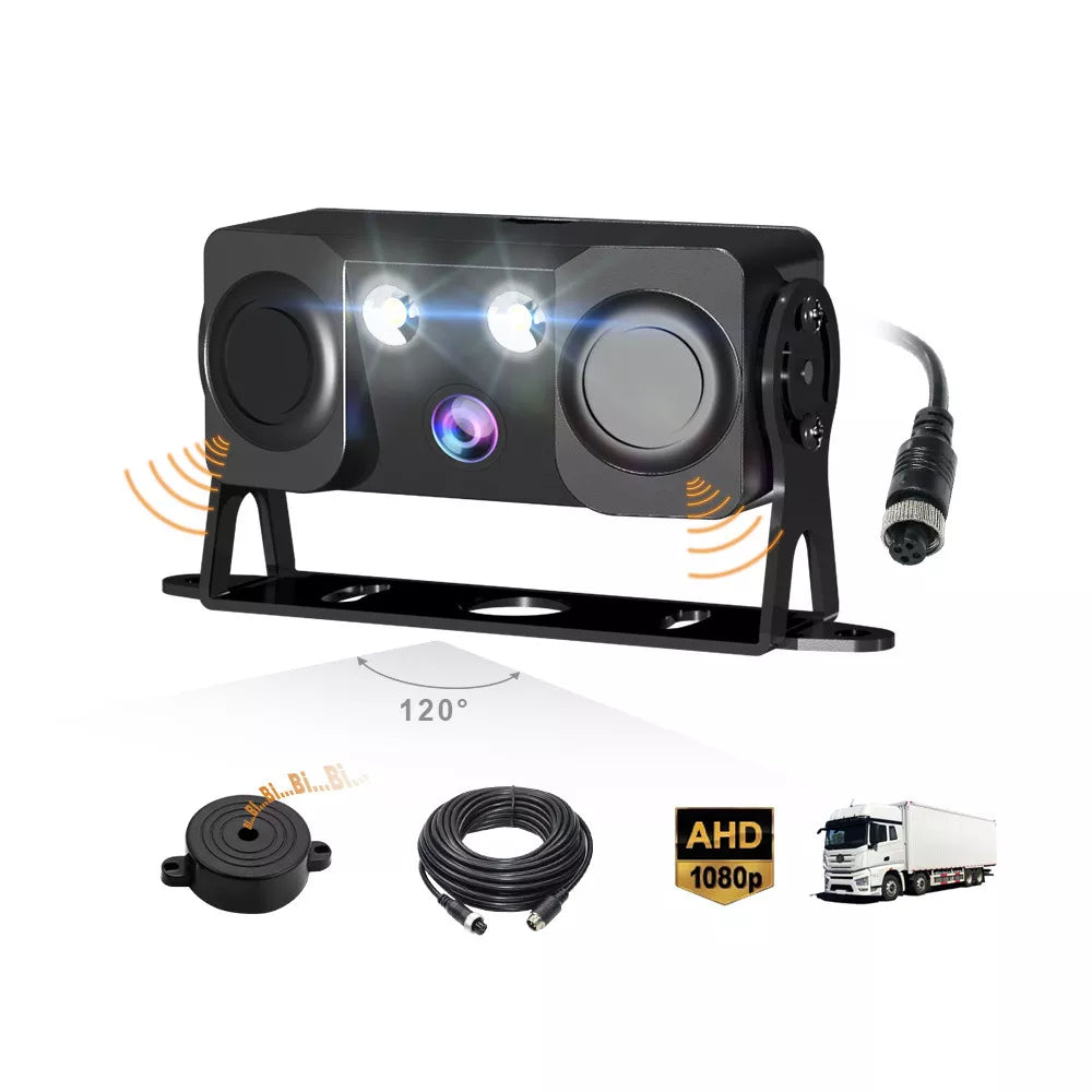 Aoocci M702 Sistema di Sicurezza - Sensore ultrasonico BSD/PDC integrato con telecamera AHD 1080P, visione notturna e staffa metallica anticorrosione per camper e veicoli commerciali