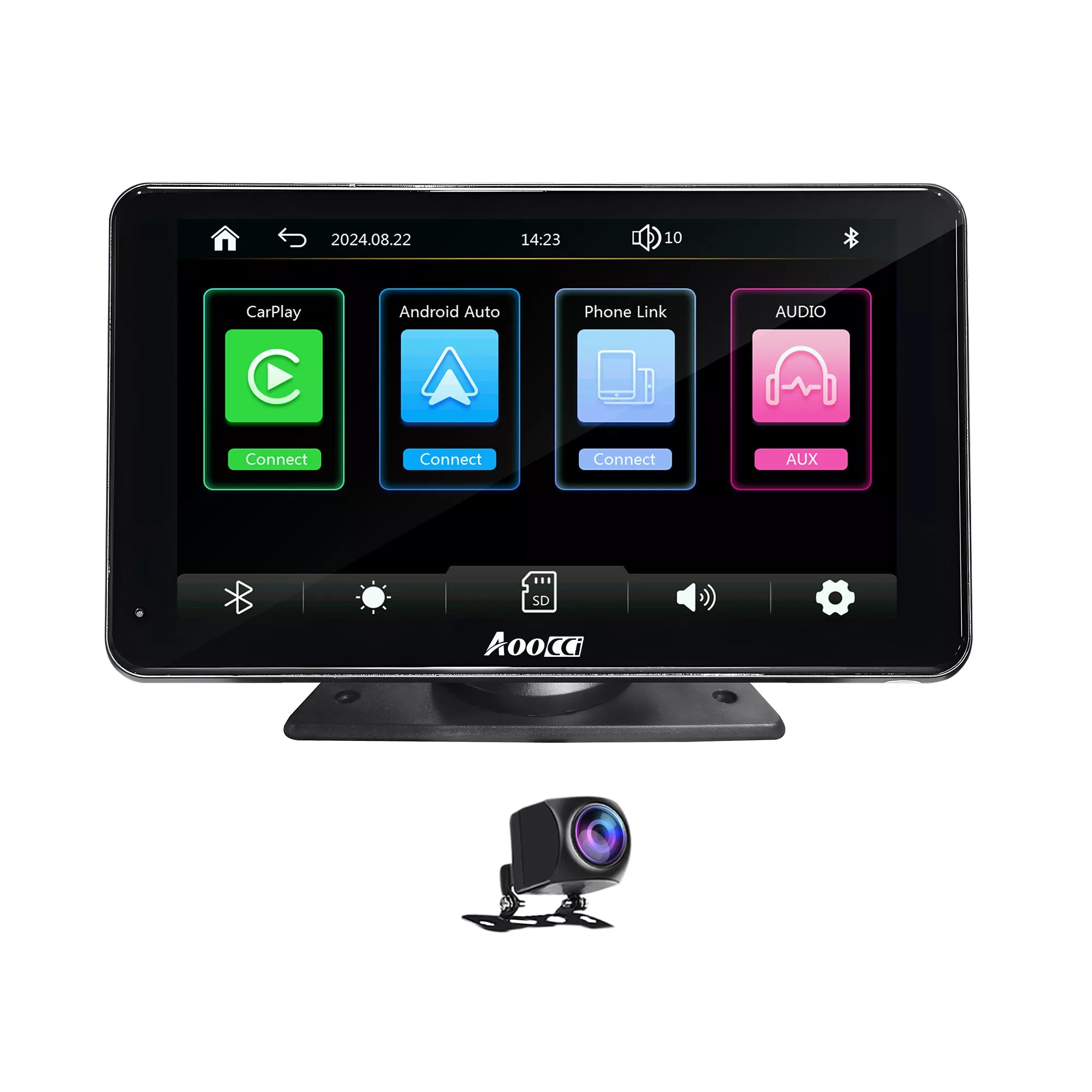 Aoocci P705 Schermo Portatile Auto - Display IPS Full HD touchscreen, CarPlay e Android Auto wireless, mirroring schermo e trasmittente FM integrata